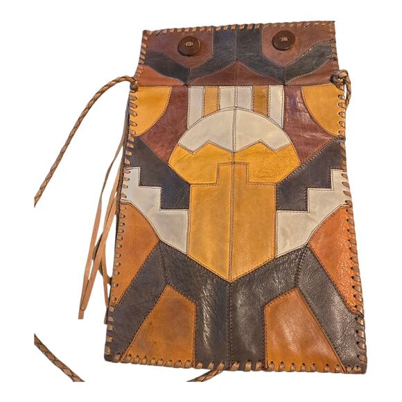 Vintage Char Crossbody Purse Handmade Leather Patchwork Braided Strap Boho - Picture 4 of 11